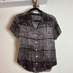 Bella Dahl Women Brown White Abstract Dot Grid Button Down Shirt Small